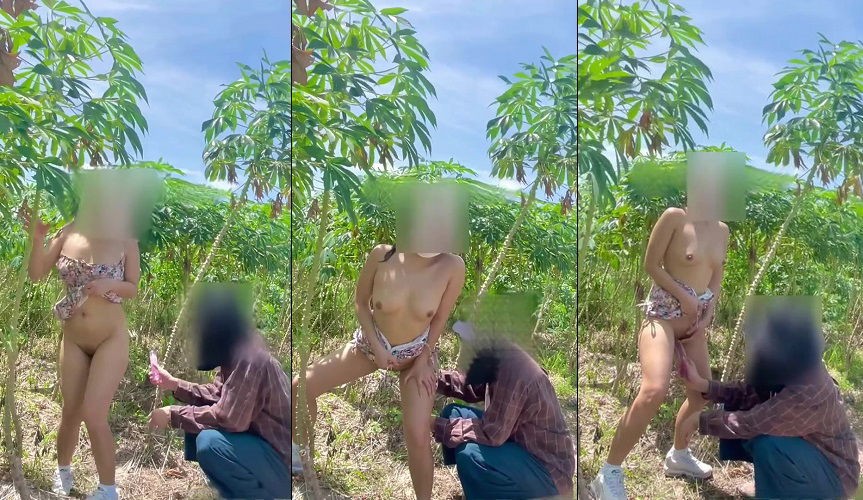 Đang public trên đồi thì gặp anh trai làm rẫy vào giúp một tay để người yêu đứng quay phim